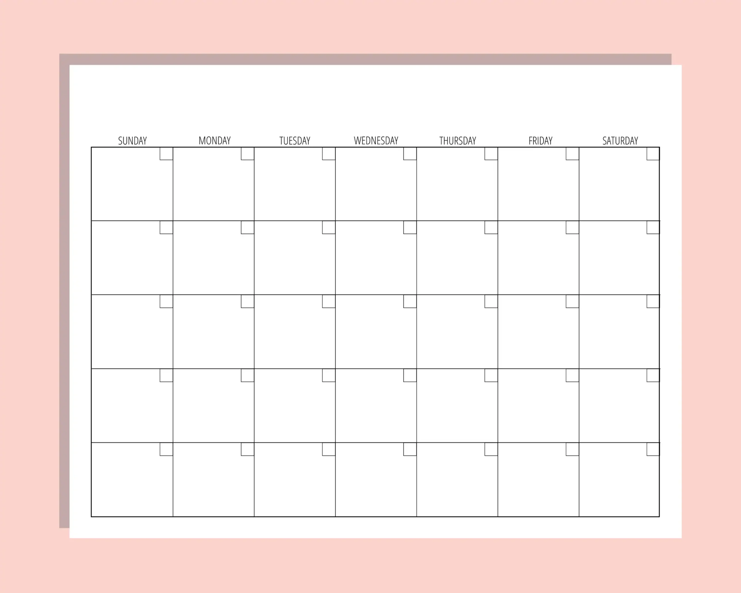 Printable Blank Calendar 5x7