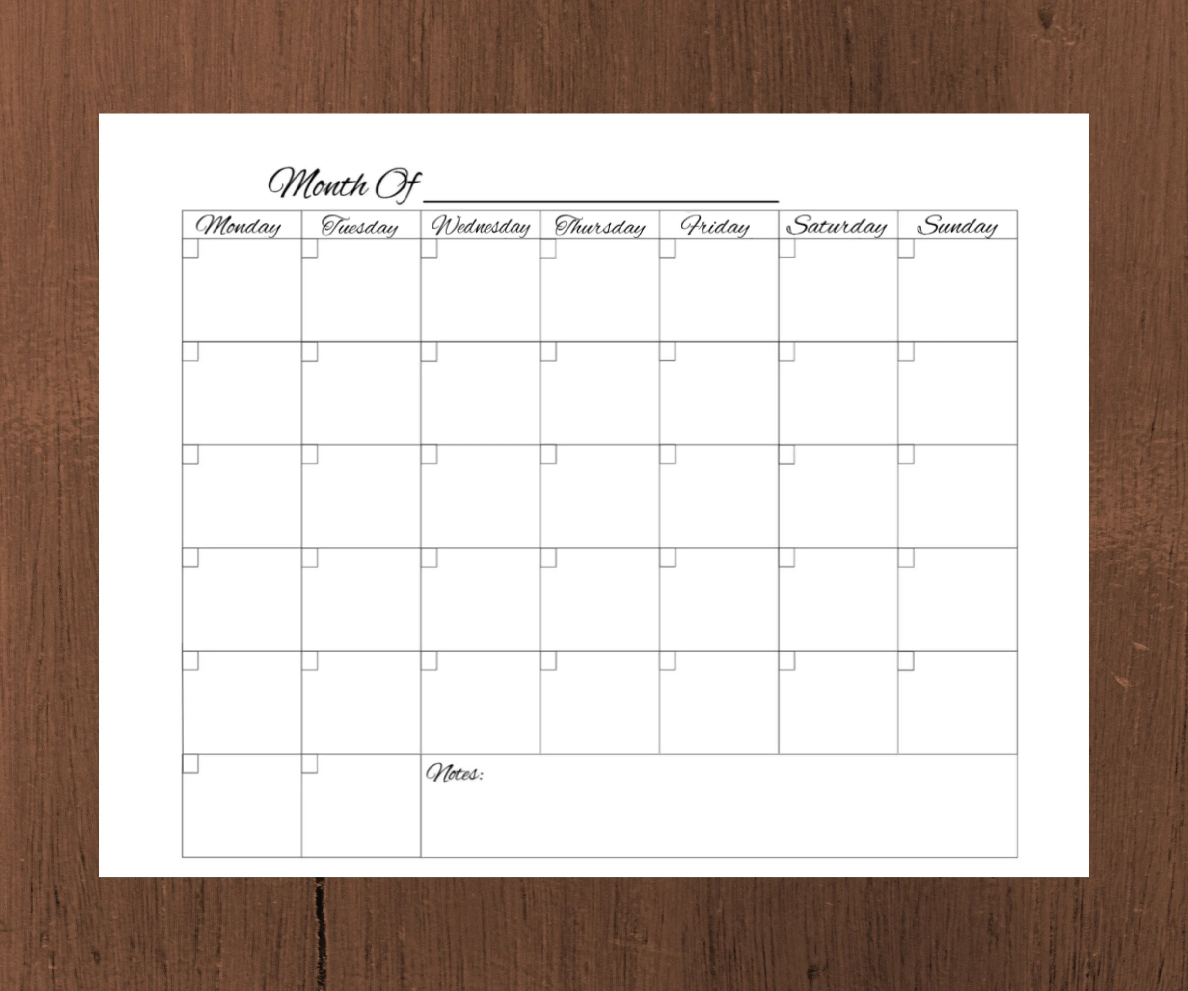 Printable Calendar Blank Monday