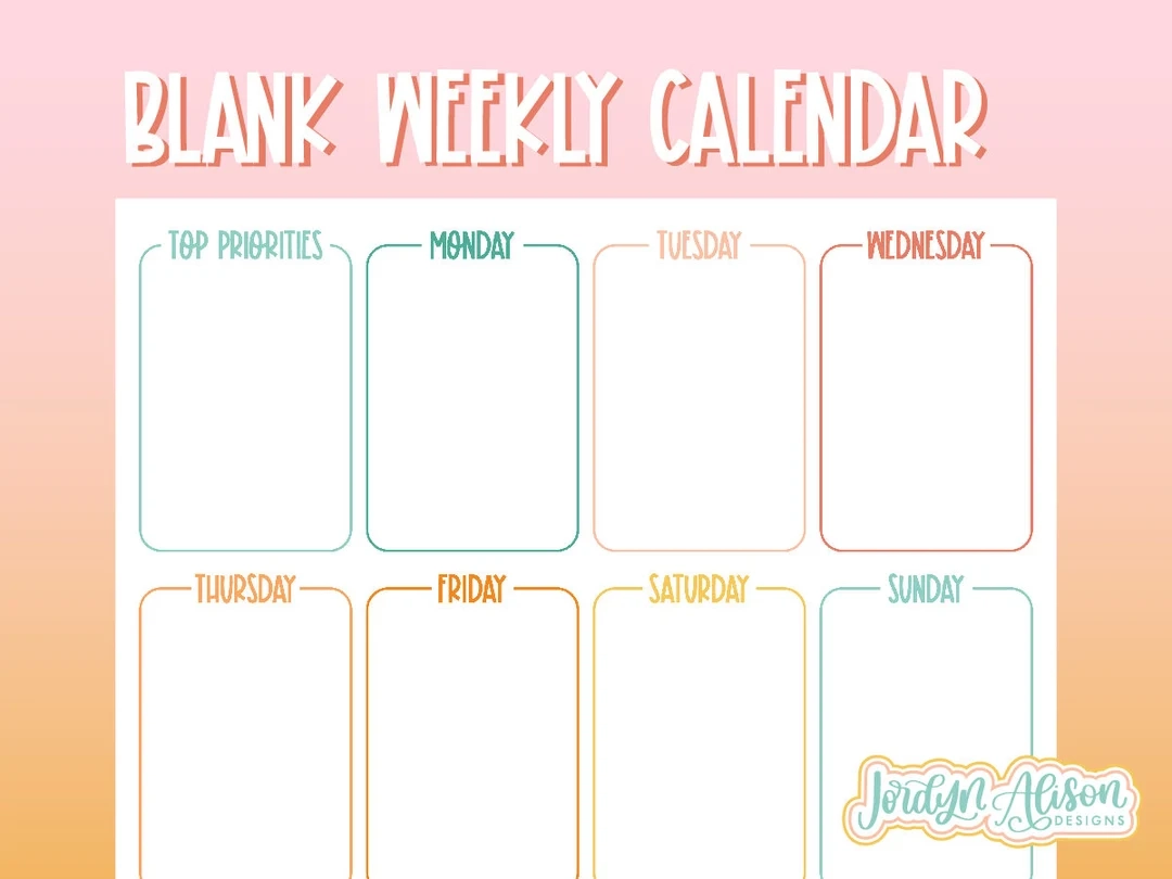 Blank Weekly Calendar Template Simple Calendar Printable 