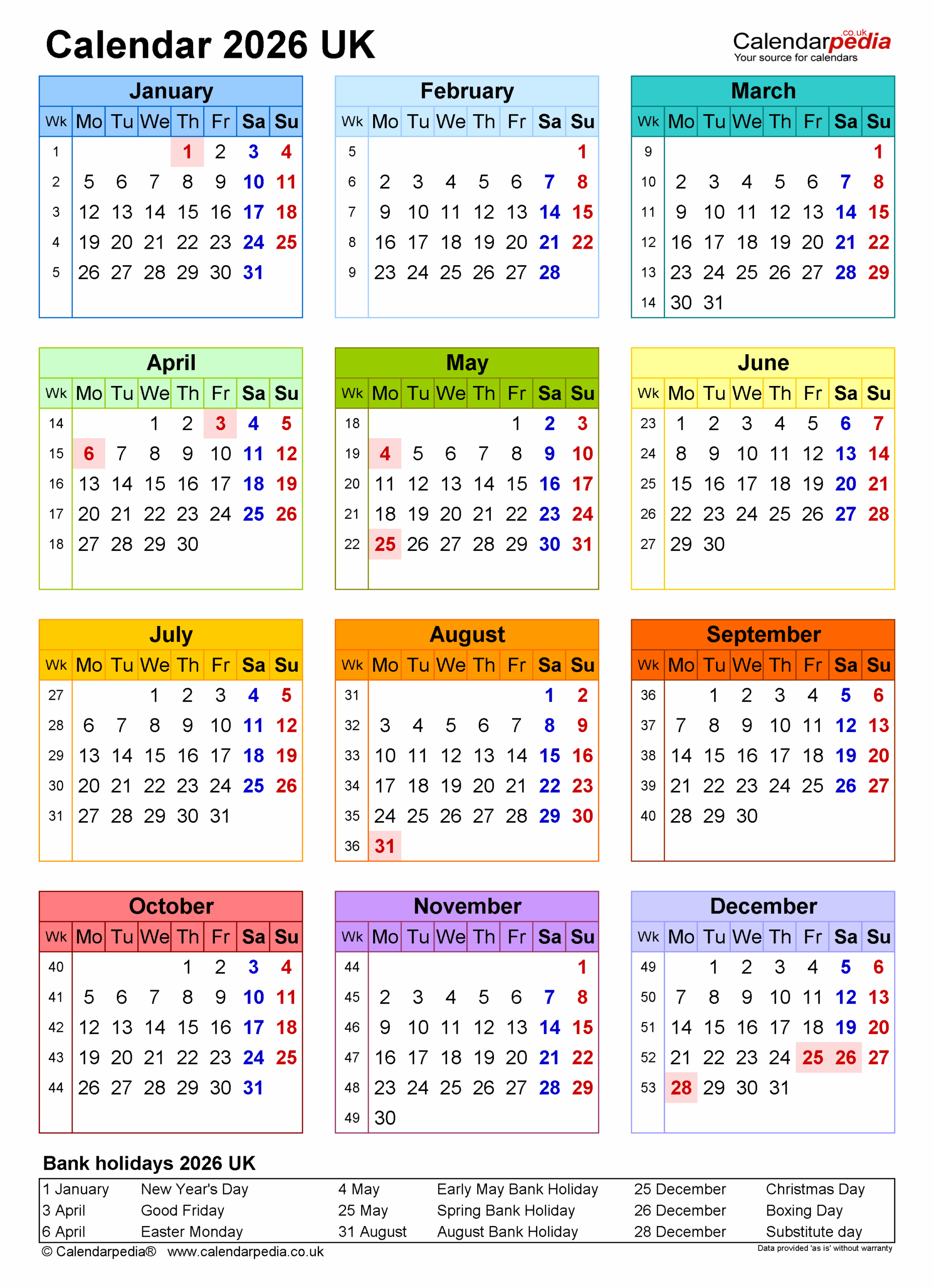 Uk Box Calendar 2026 Printable December