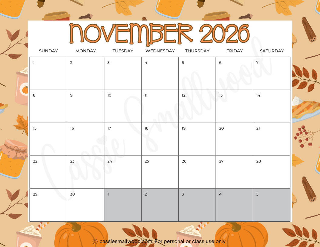 Calendar November 2026 Thanksgiving Printable Calendar November 2026 Thanksgiving Printable