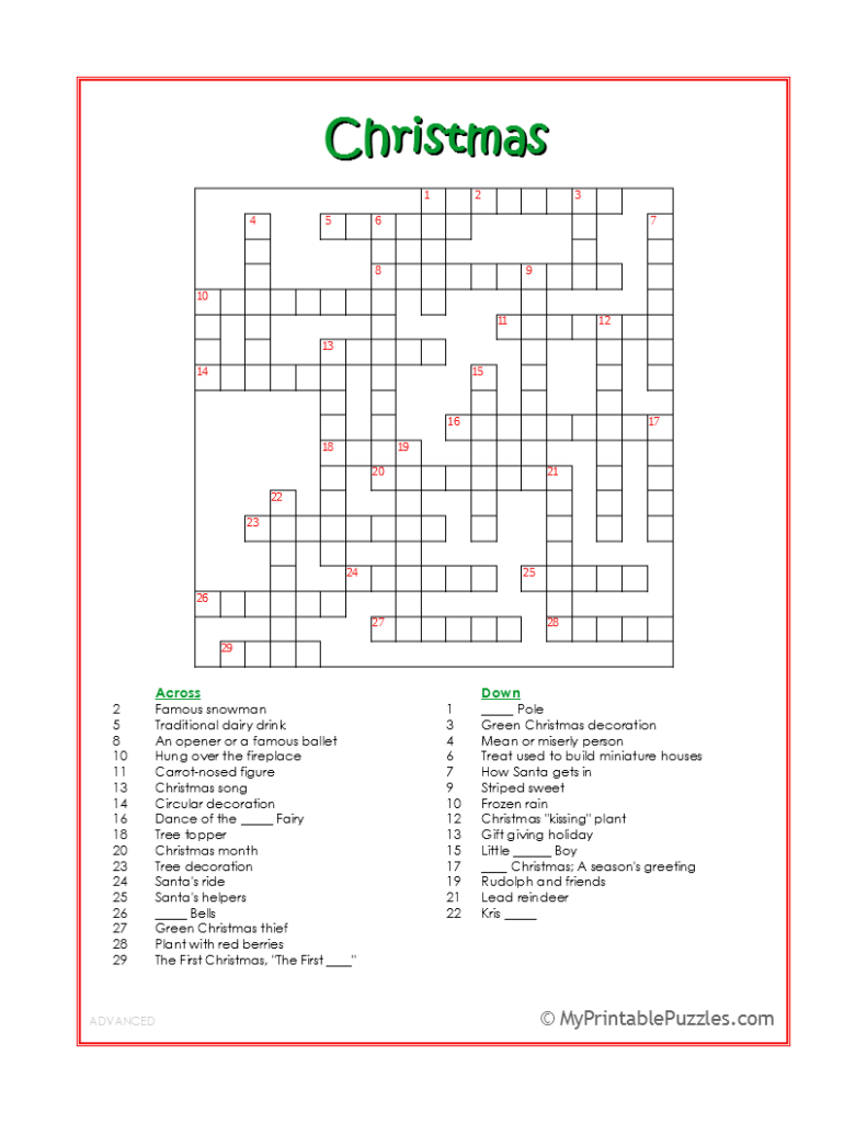 Winter Adult Crossword Puzzles Printable