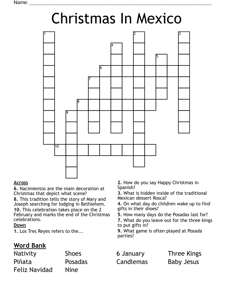 Christmas In Mexico Crossword WordMint