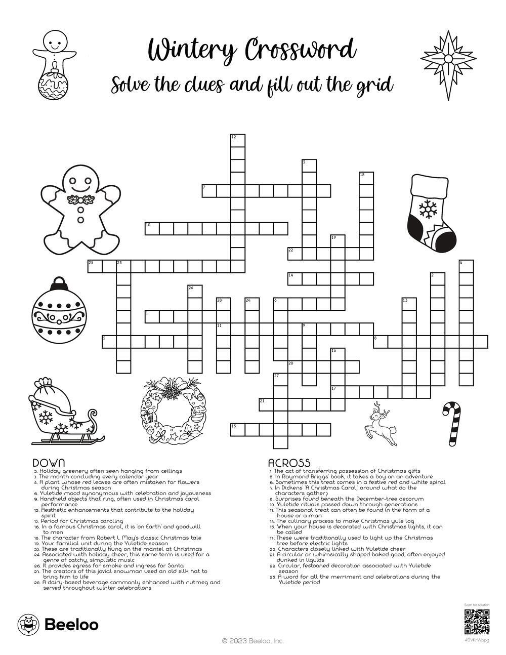 Christmas themed Crossword Puzzles Beeloo Printable Crafts And 