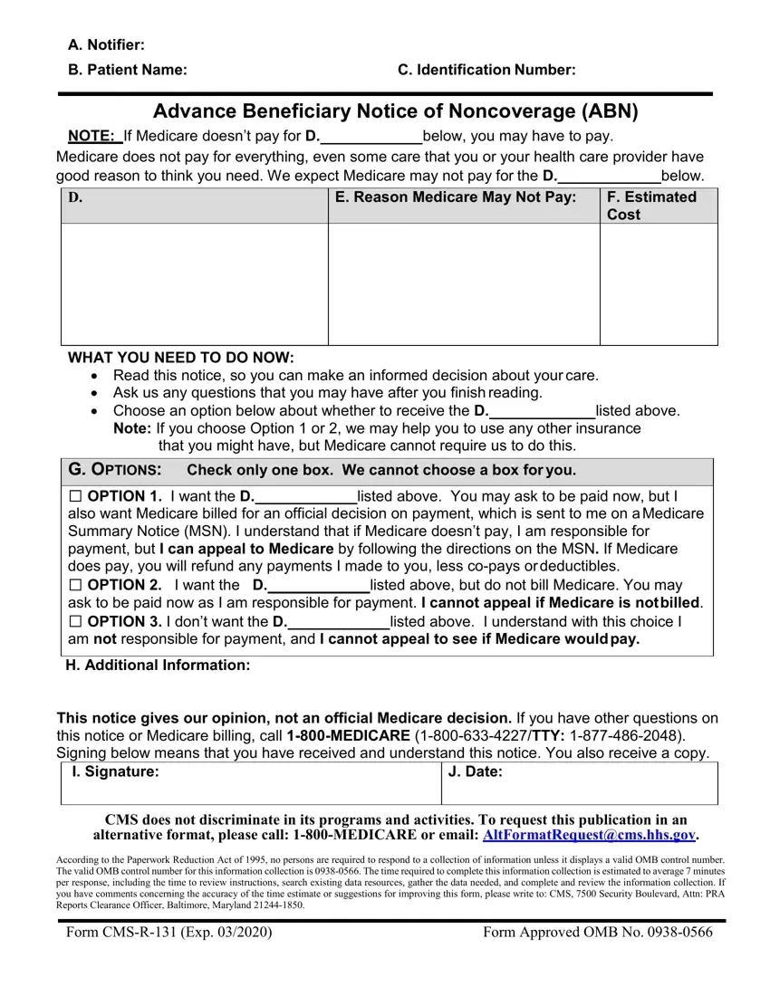 Cms R 131 Advance Abn Fill Out Printable PDF Forms Online