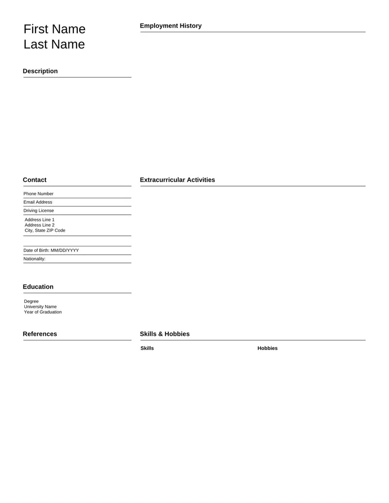 Blank Resume Template Printable