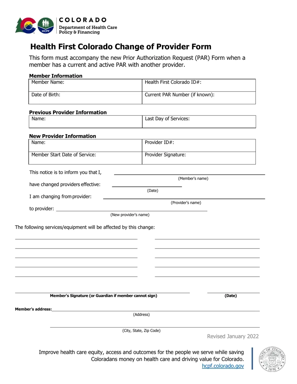 Printable Form To Change Providers