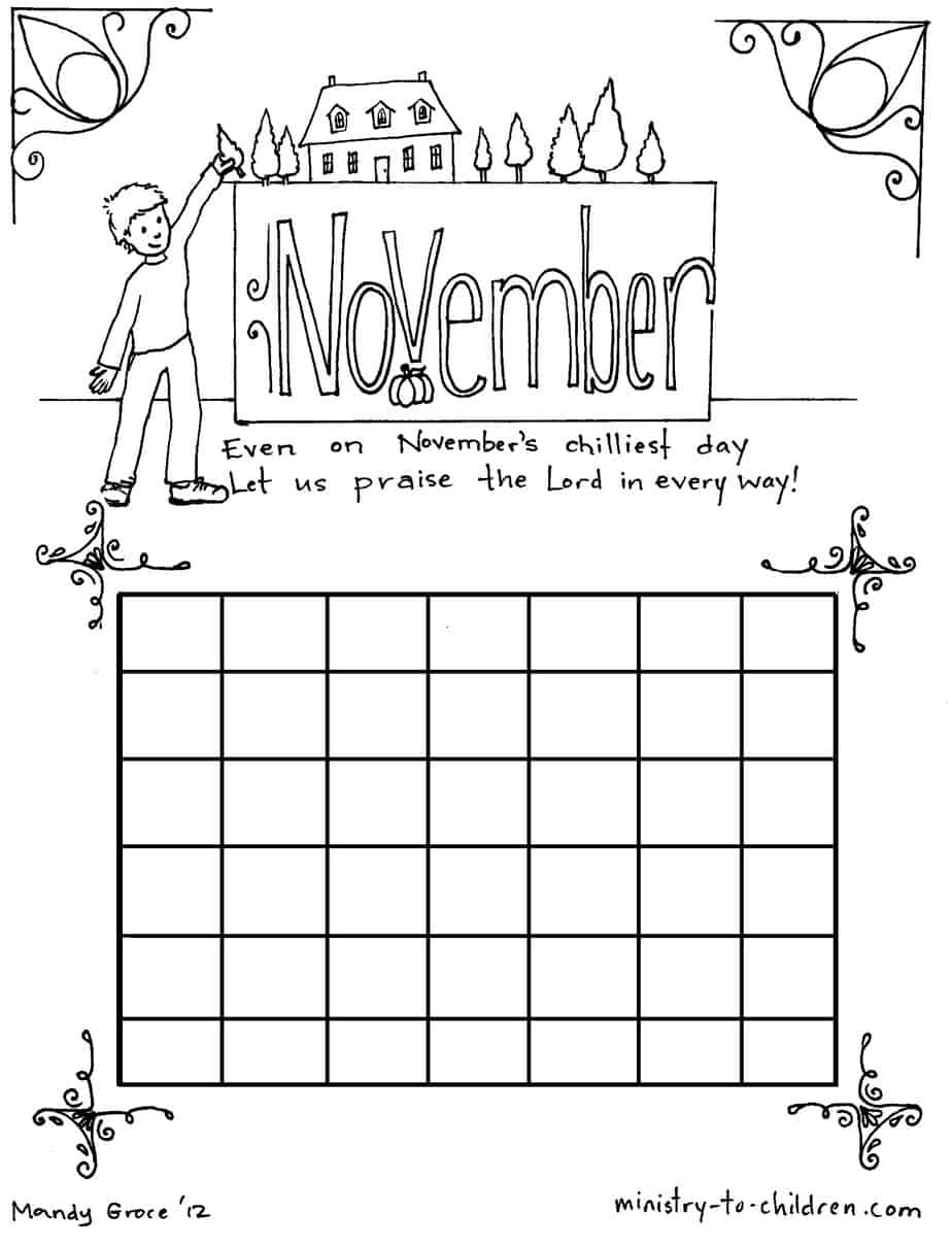 November Kids Calendar Printable
