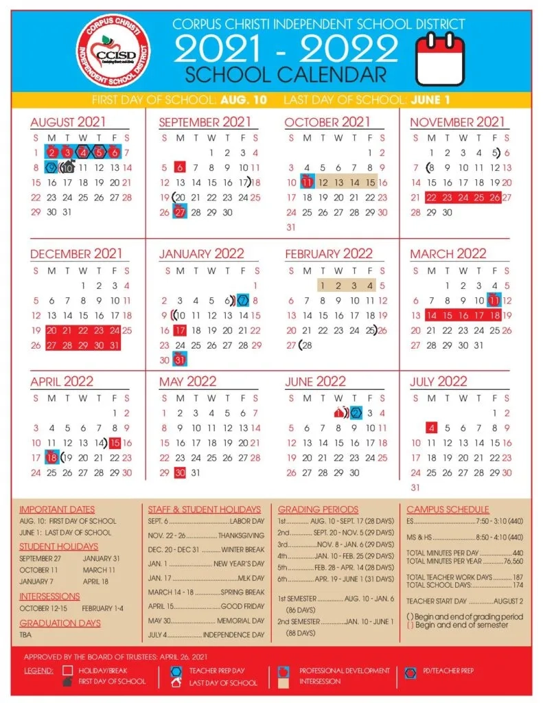Corpus Christi Isd Calendar 20252026 School Academic Calendar