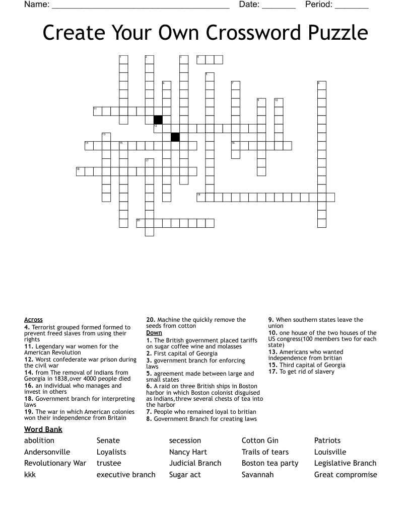 Creat Printable Crossword Puzzles