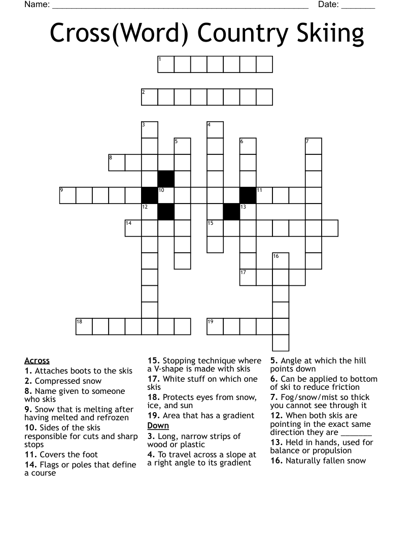 Cross Word Country Skiing Crossword WordMint