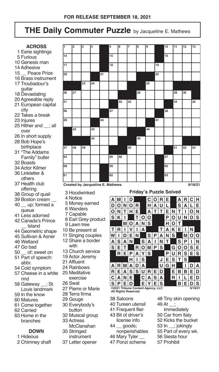 Crossword By Mathews 9 18 Messenger inquirer