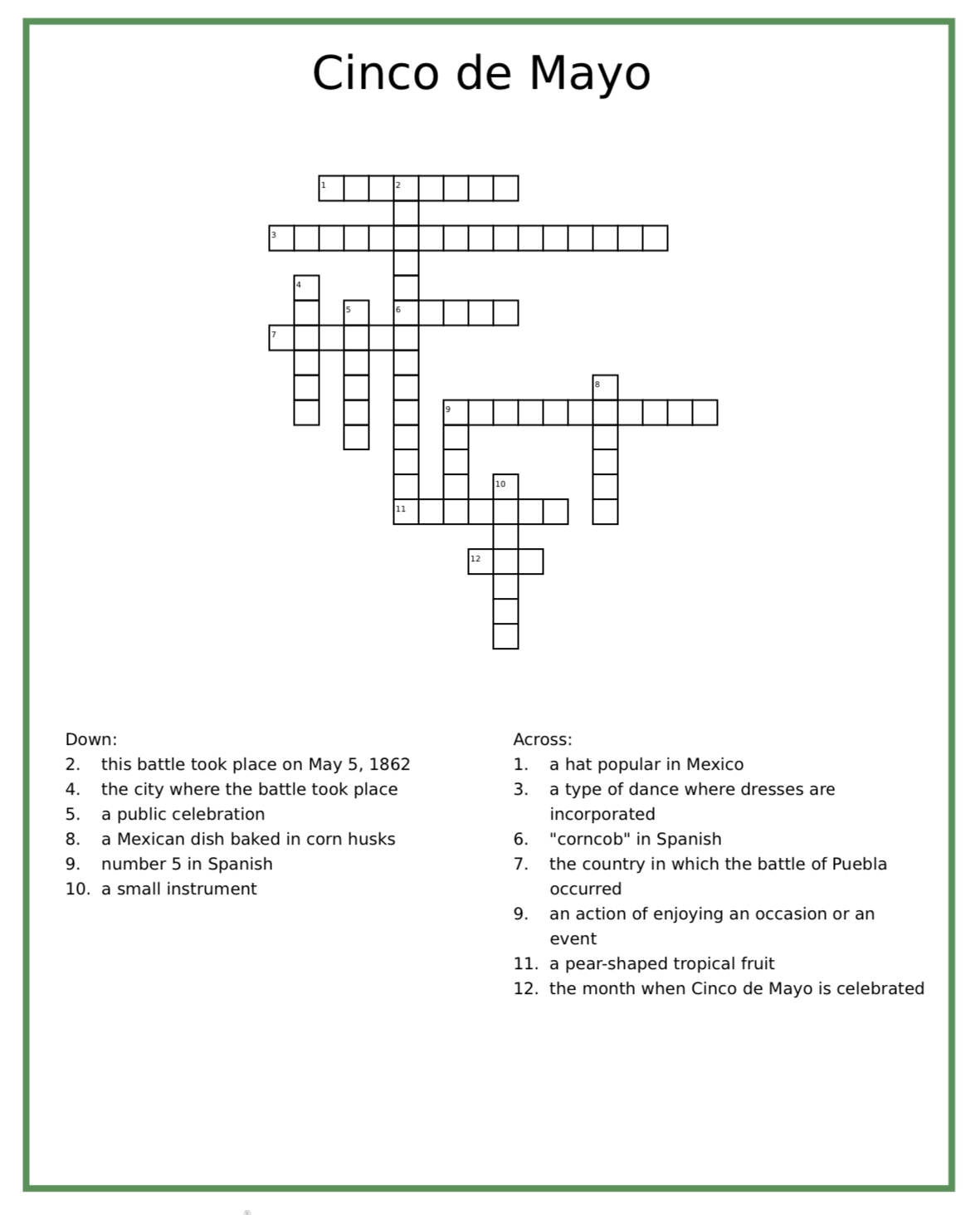 Crossword Puzzle For Cinco De Mayo El Camino College The Union