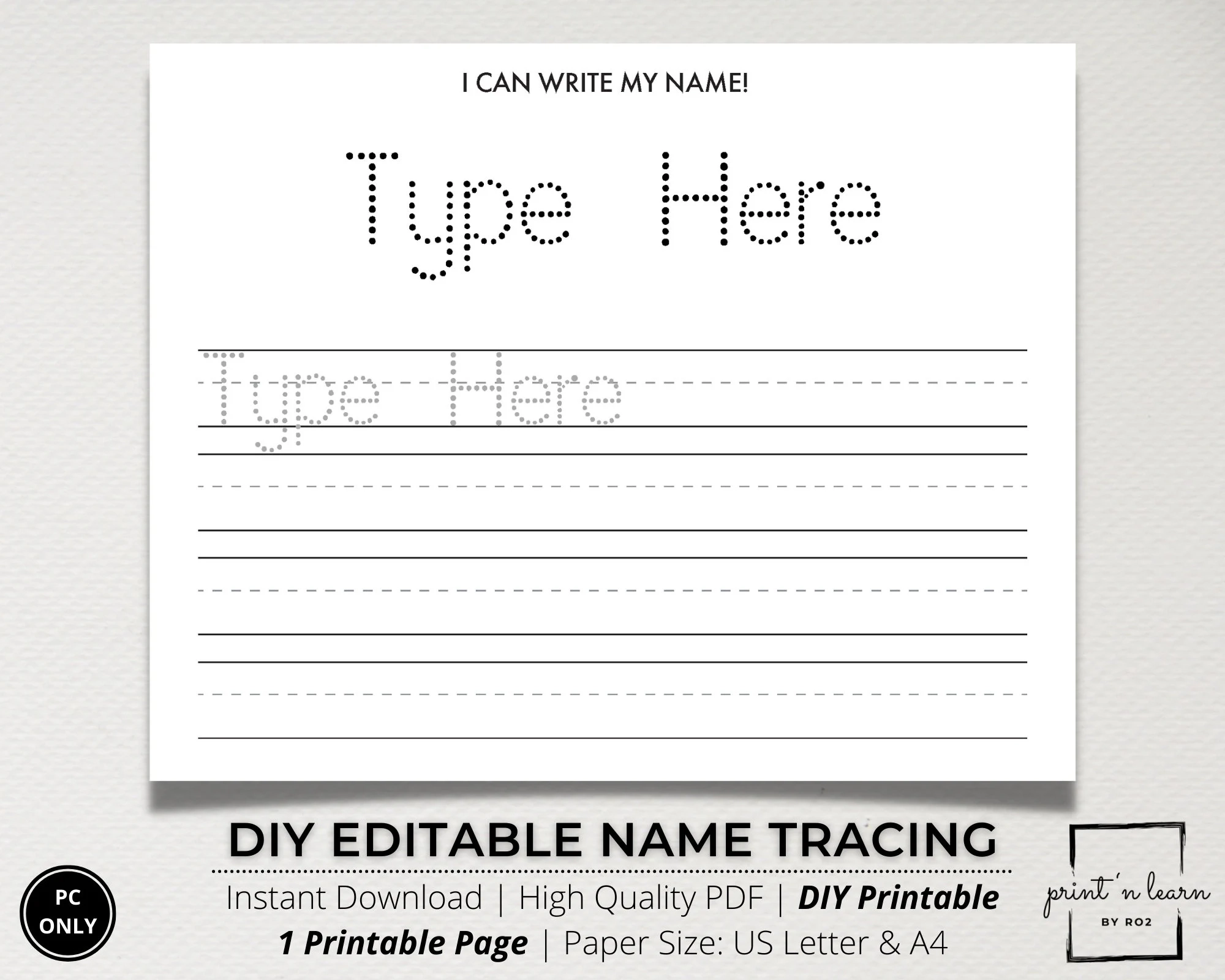 Custom Name Tracing Sheet Handwriting Practice Name Writing 