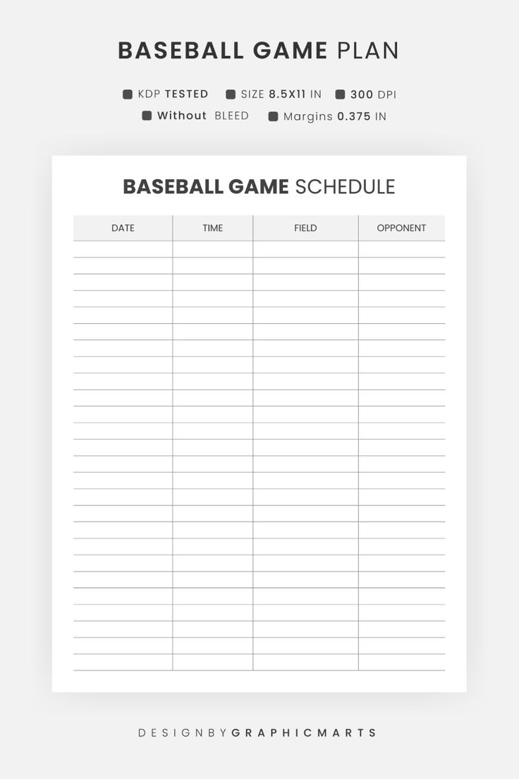 Customizable Baseball Game Plan Schedule Template Printable Simple 