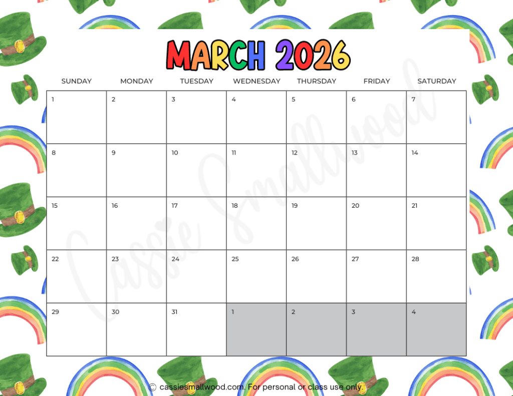 March Free Printable Calendar 2026