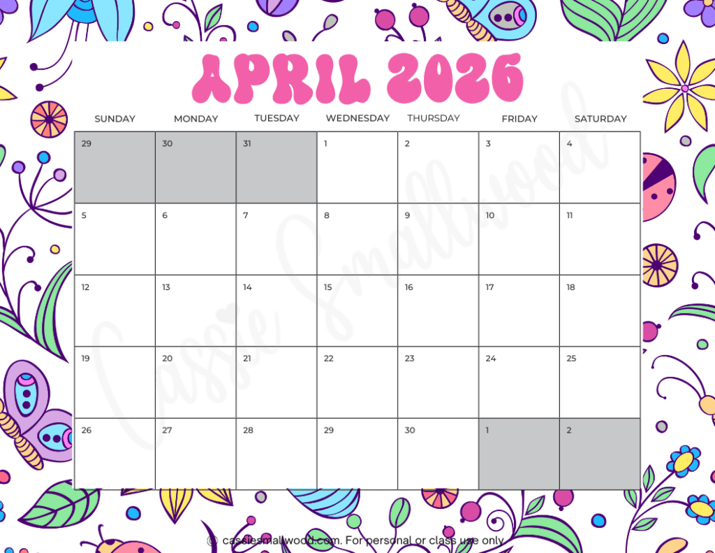 Cute Free Printable 2026 Monthly Calendar Blank amp With Holidays 