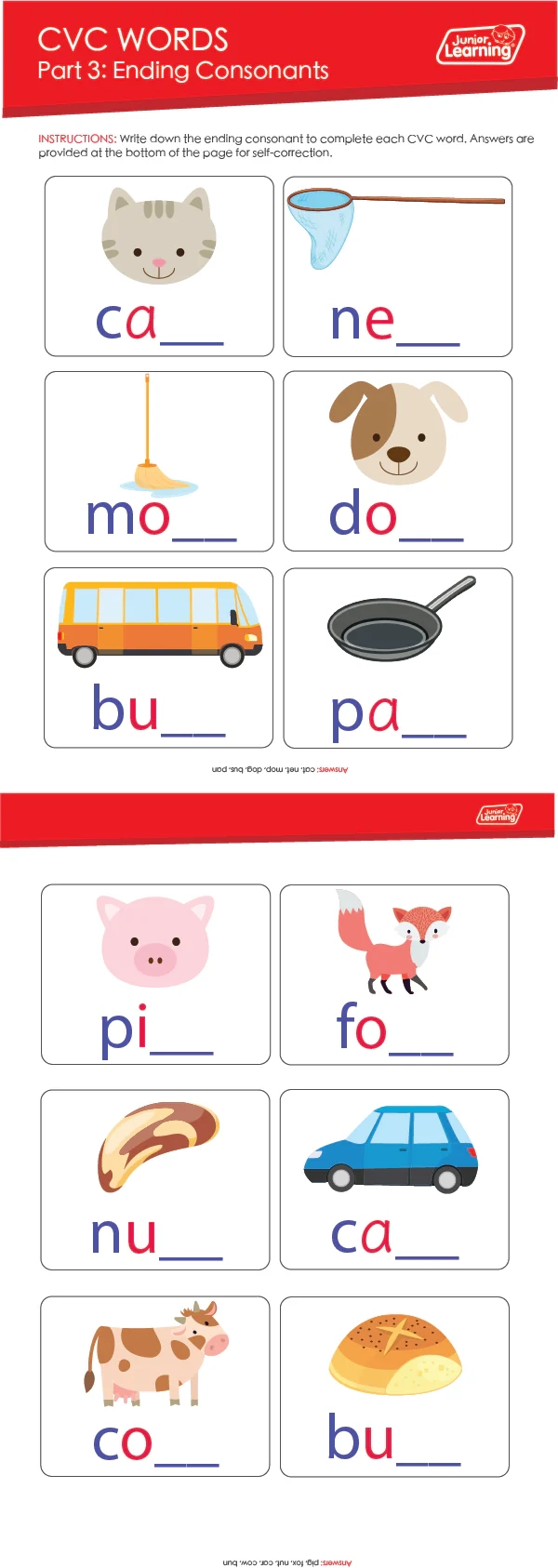 CVC Words Printables Junior Learning UK