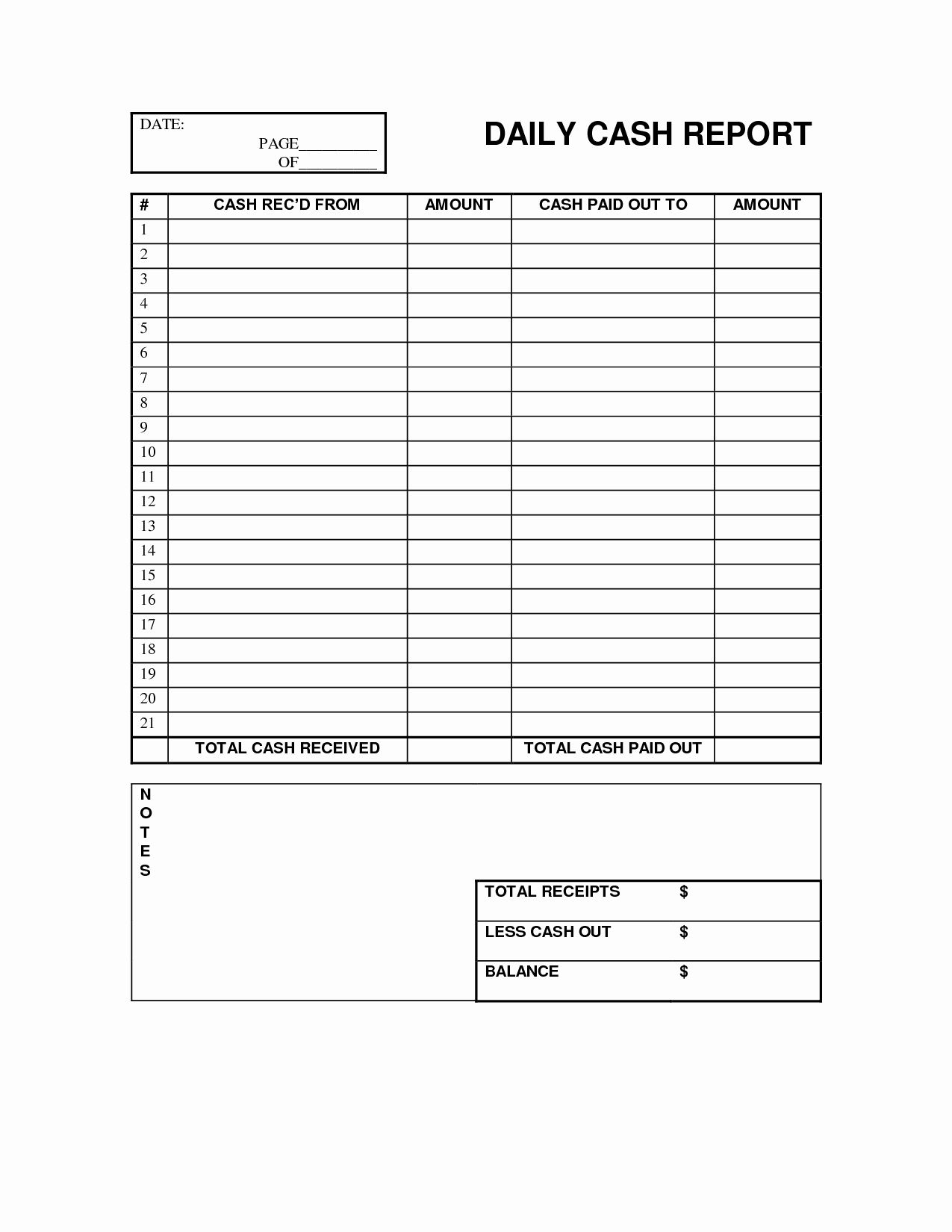 Daily Cash Report Template