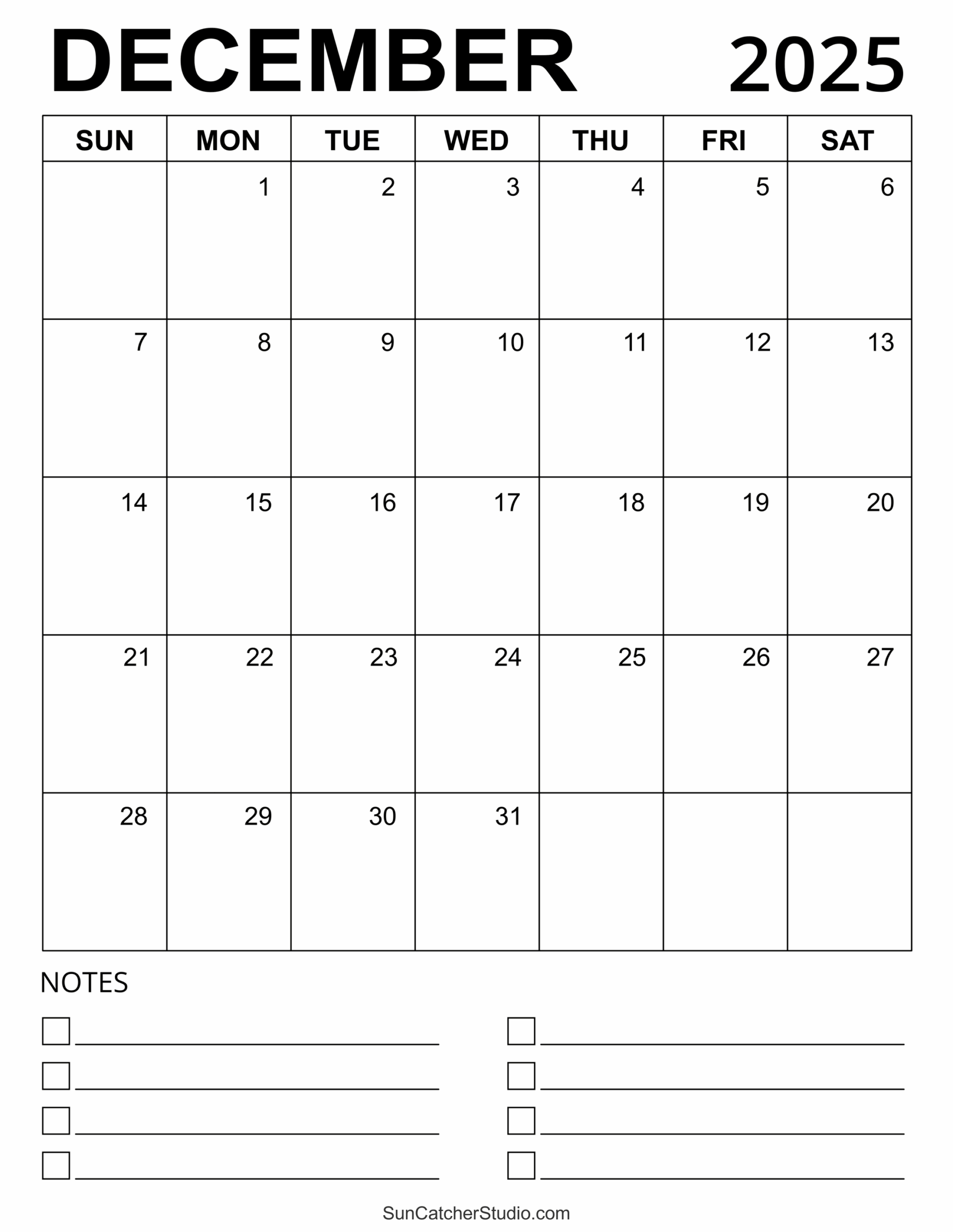 December Calendar Printable