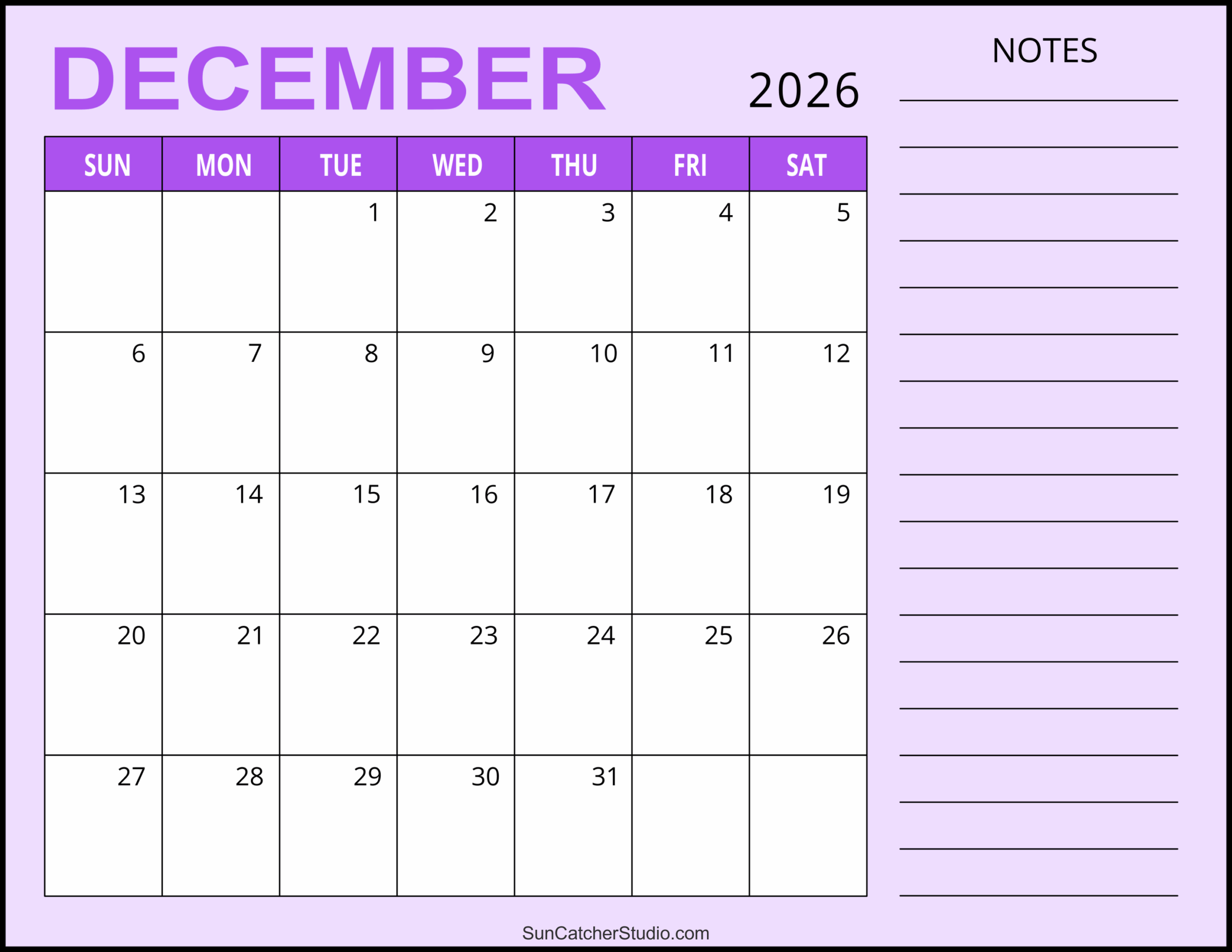 December 2026 Calendar Free Printable Free Printables 