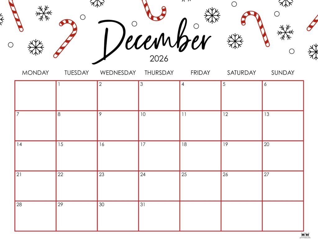 December 2026 Calendars 123 FREE Printables Printabulls