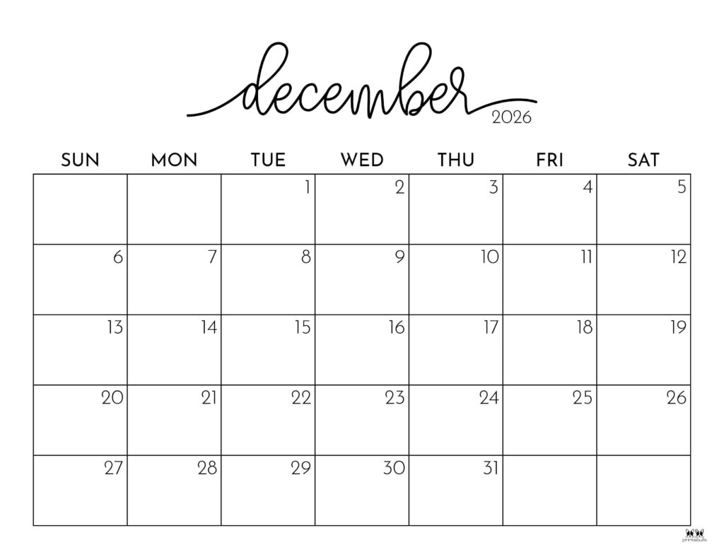 Printable December Calendar 2026 Week