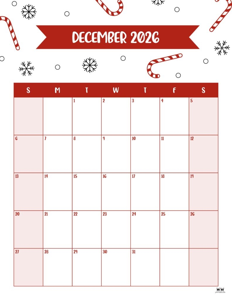 Printable Empty Calendar December 2026
