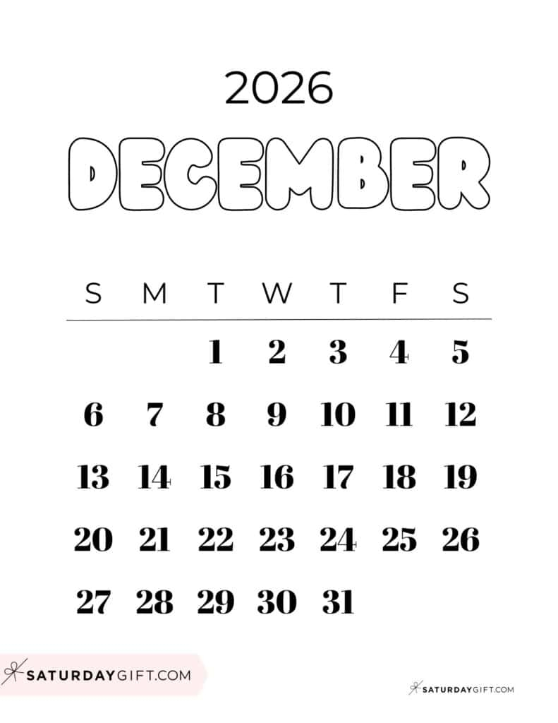 Small Printable Calendar December 2026