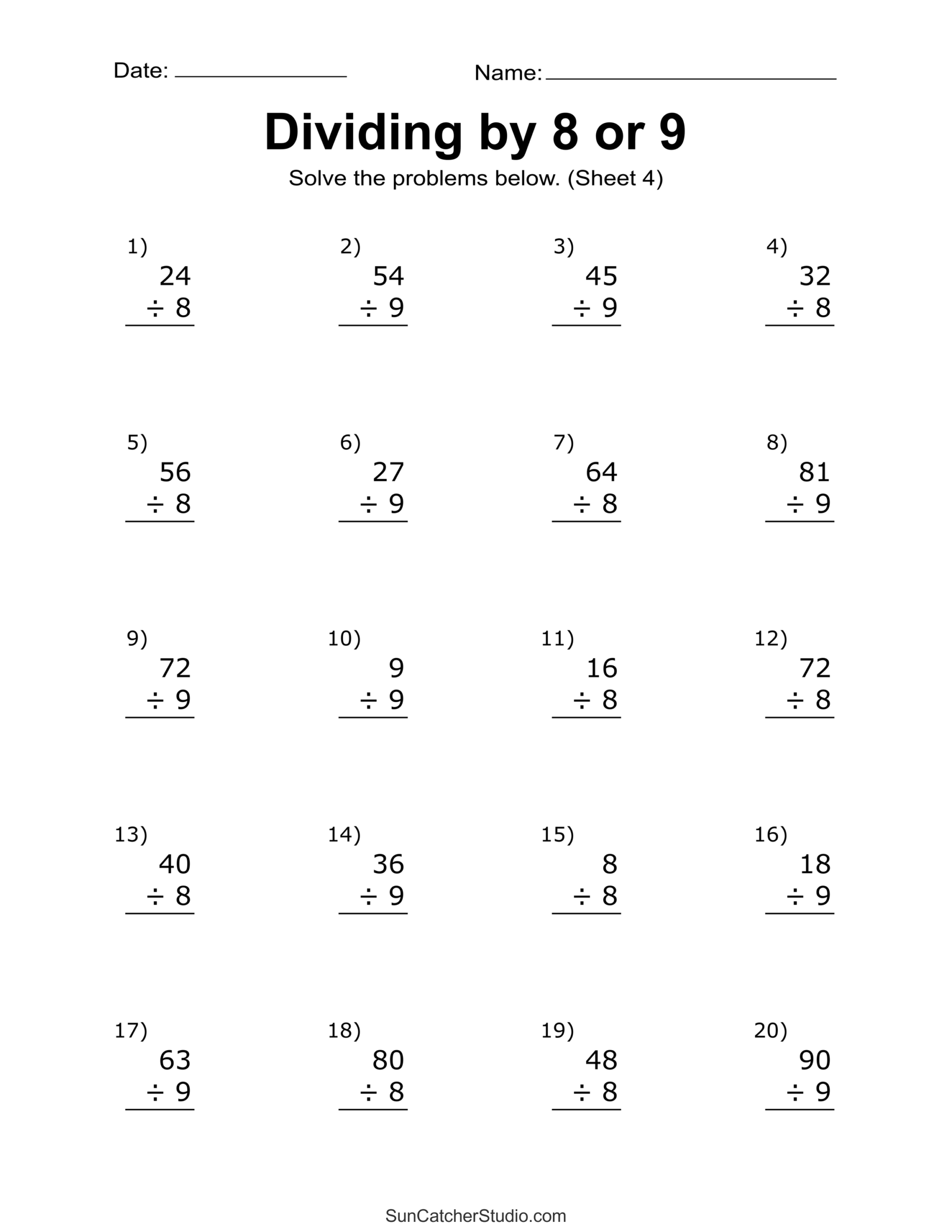 Division Worksheets amp Problems Free Printable Math Drills Free 