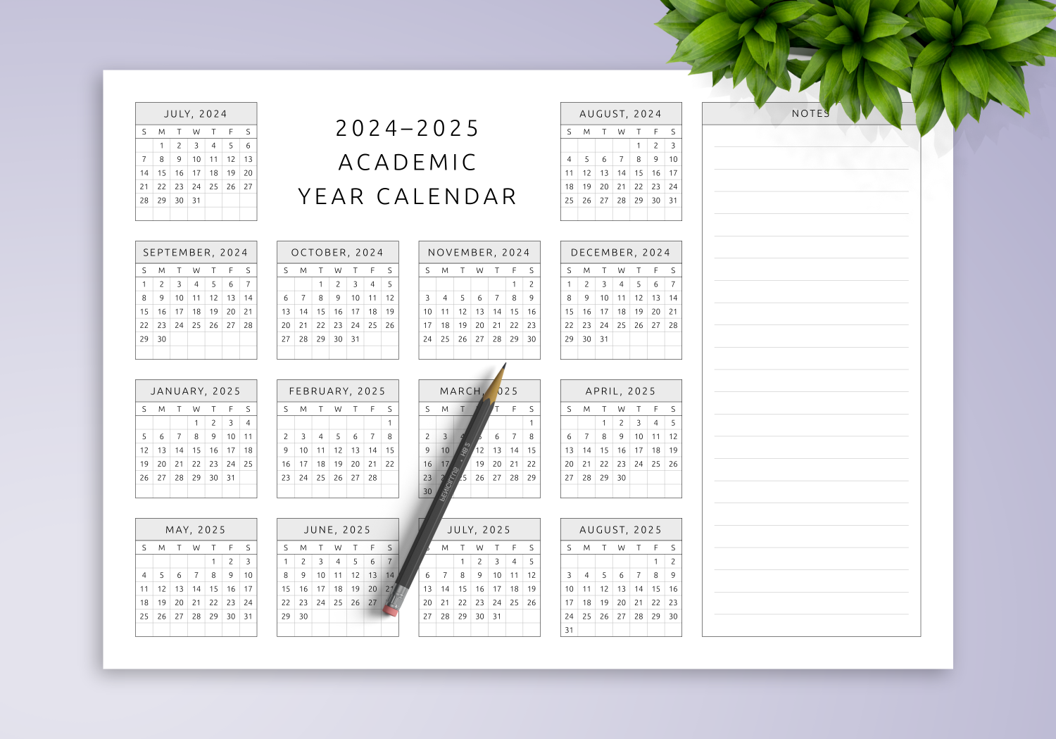 Blank Printable Annual Academic Calendar