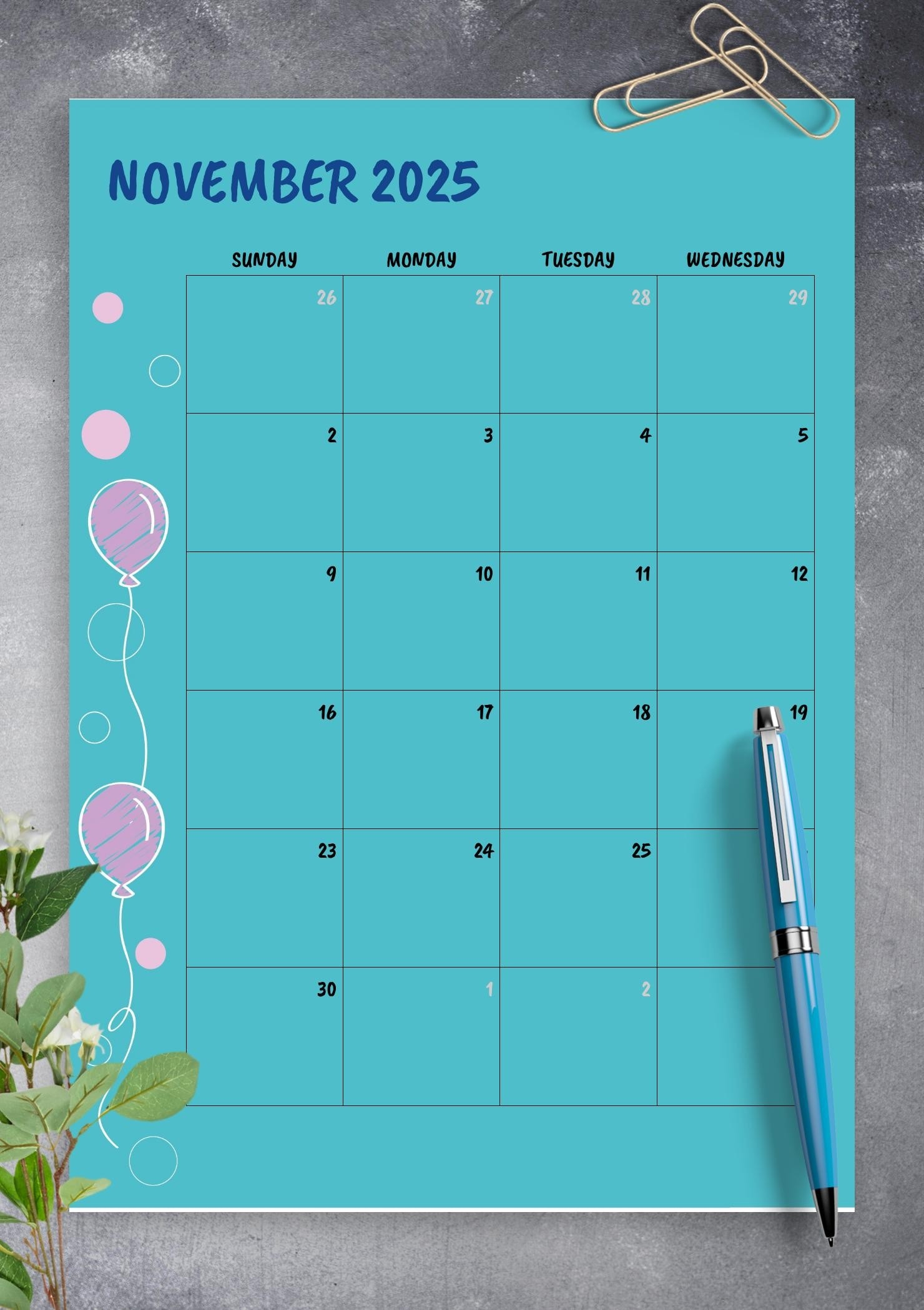Blue Calendar Blank Printable