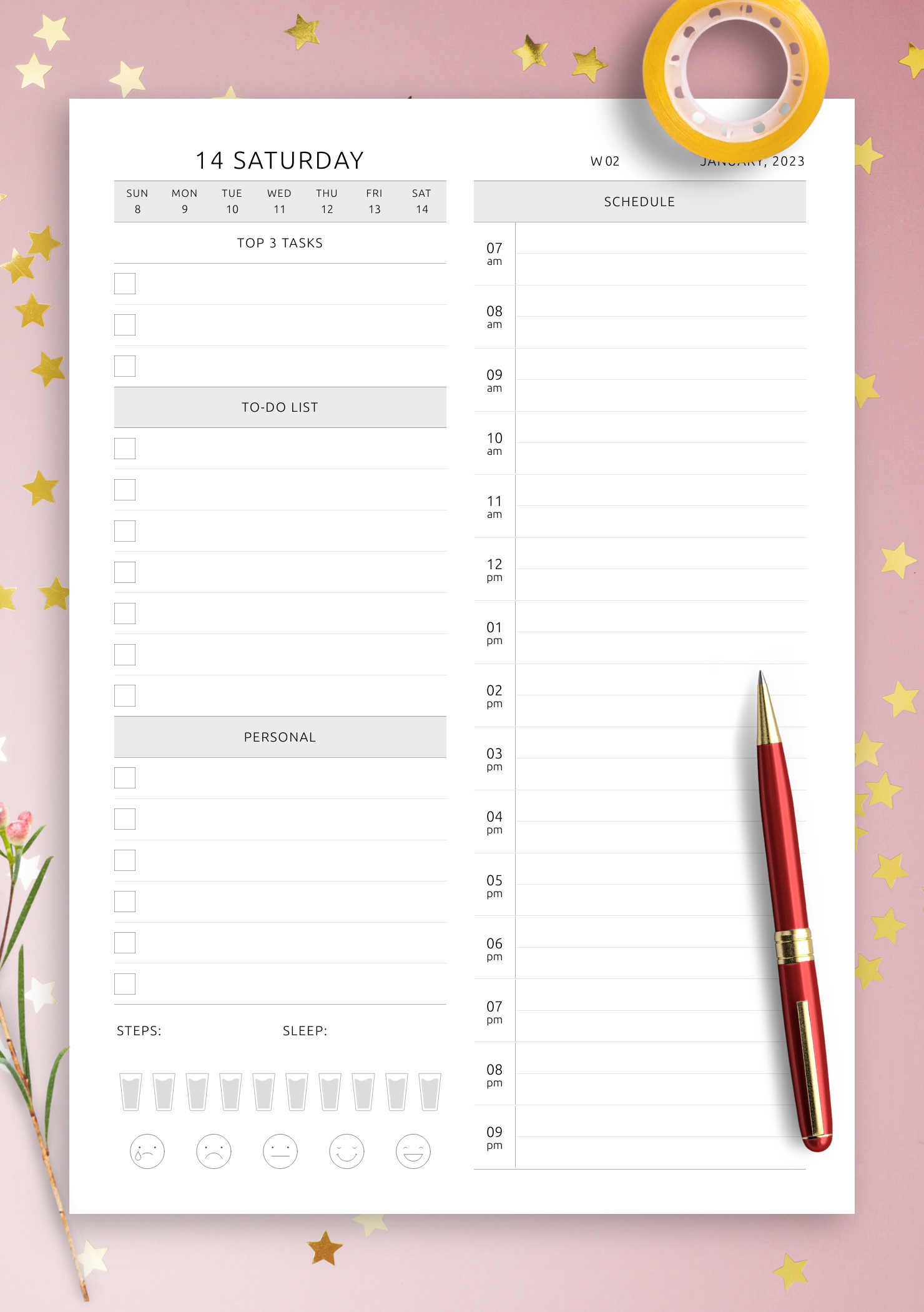 Download Printable Daily Planner Template With Mood And Water 