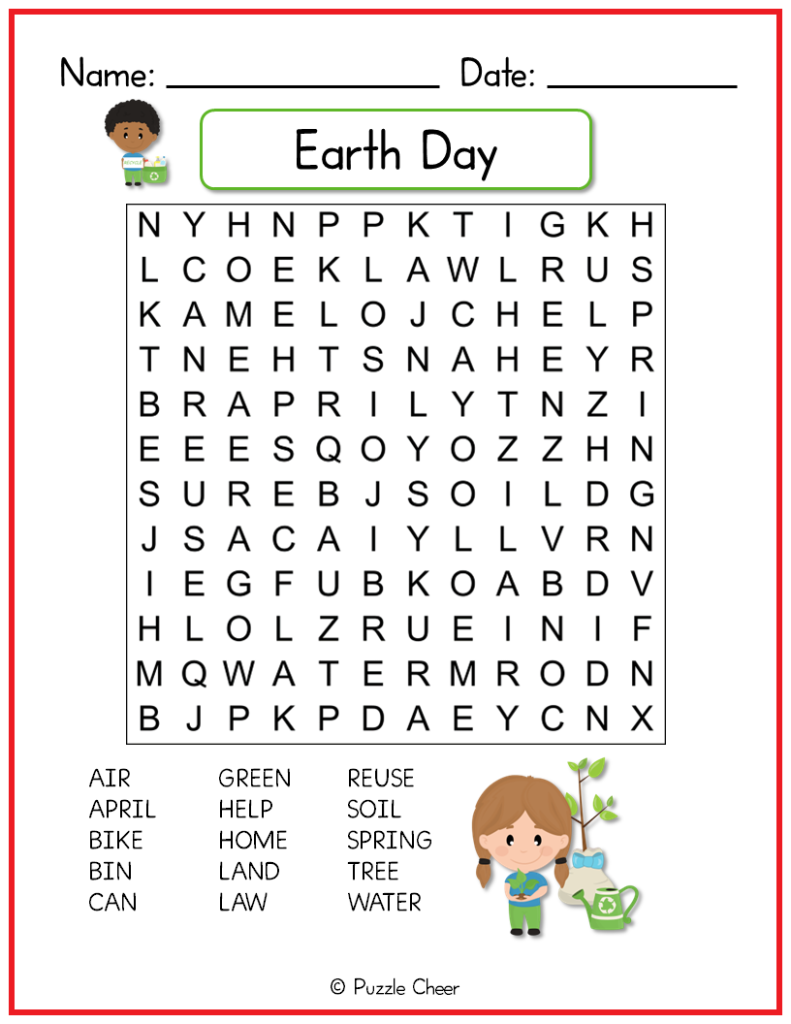 Easy Earth Day Word Search For Kids Puzzle Cheer