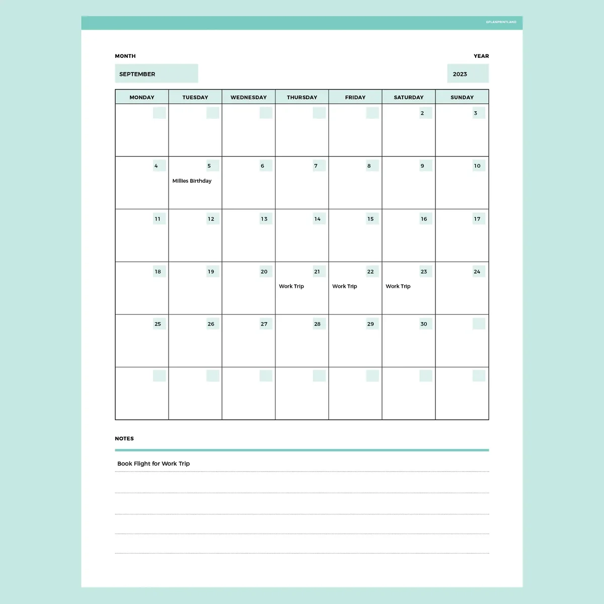 Editable Blank Monthly Calendar Instant Download Fillable PDF A4 And US Letter