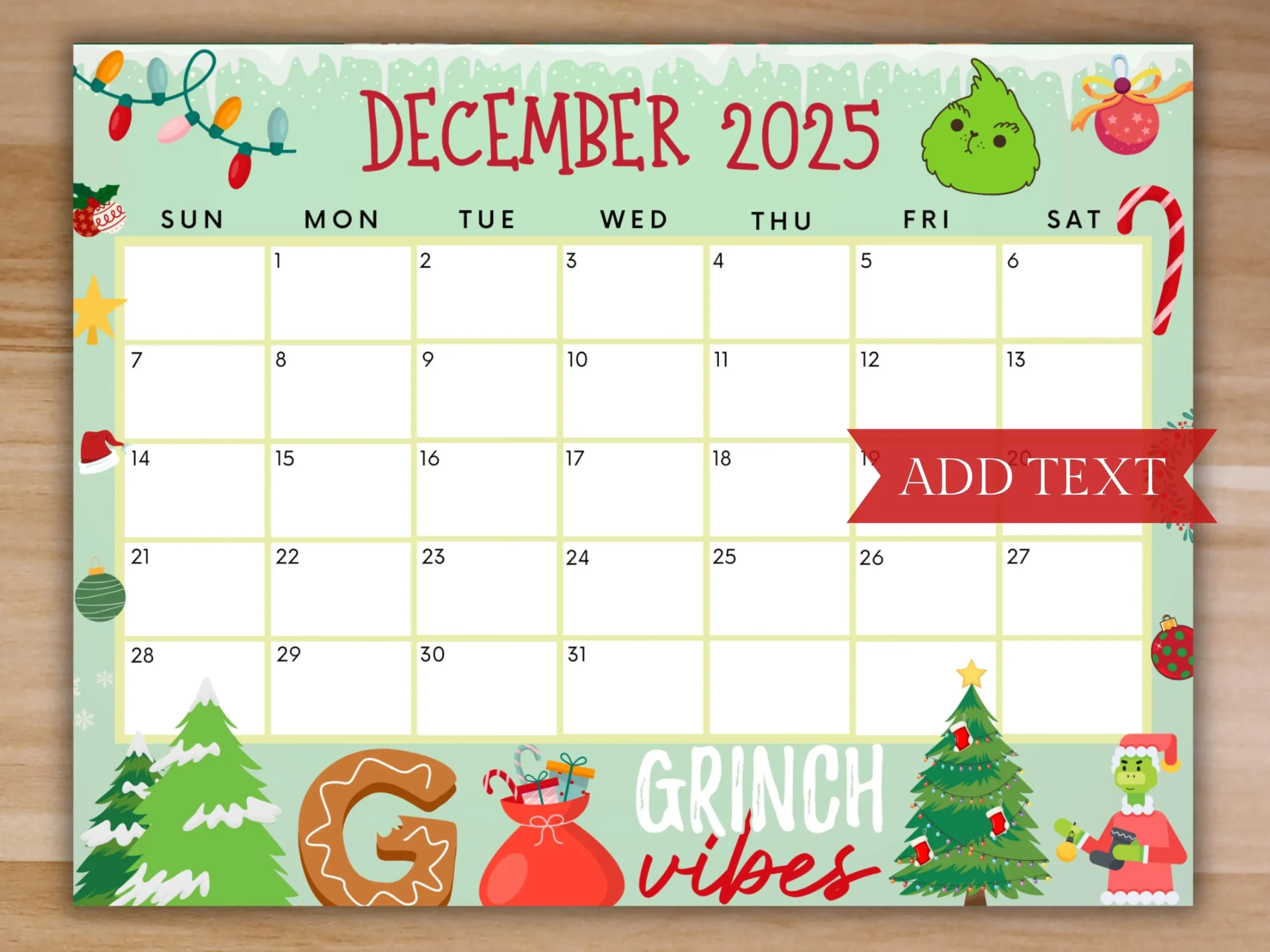 Editable December 2025 Calendar Printable Calendar W Christmas 