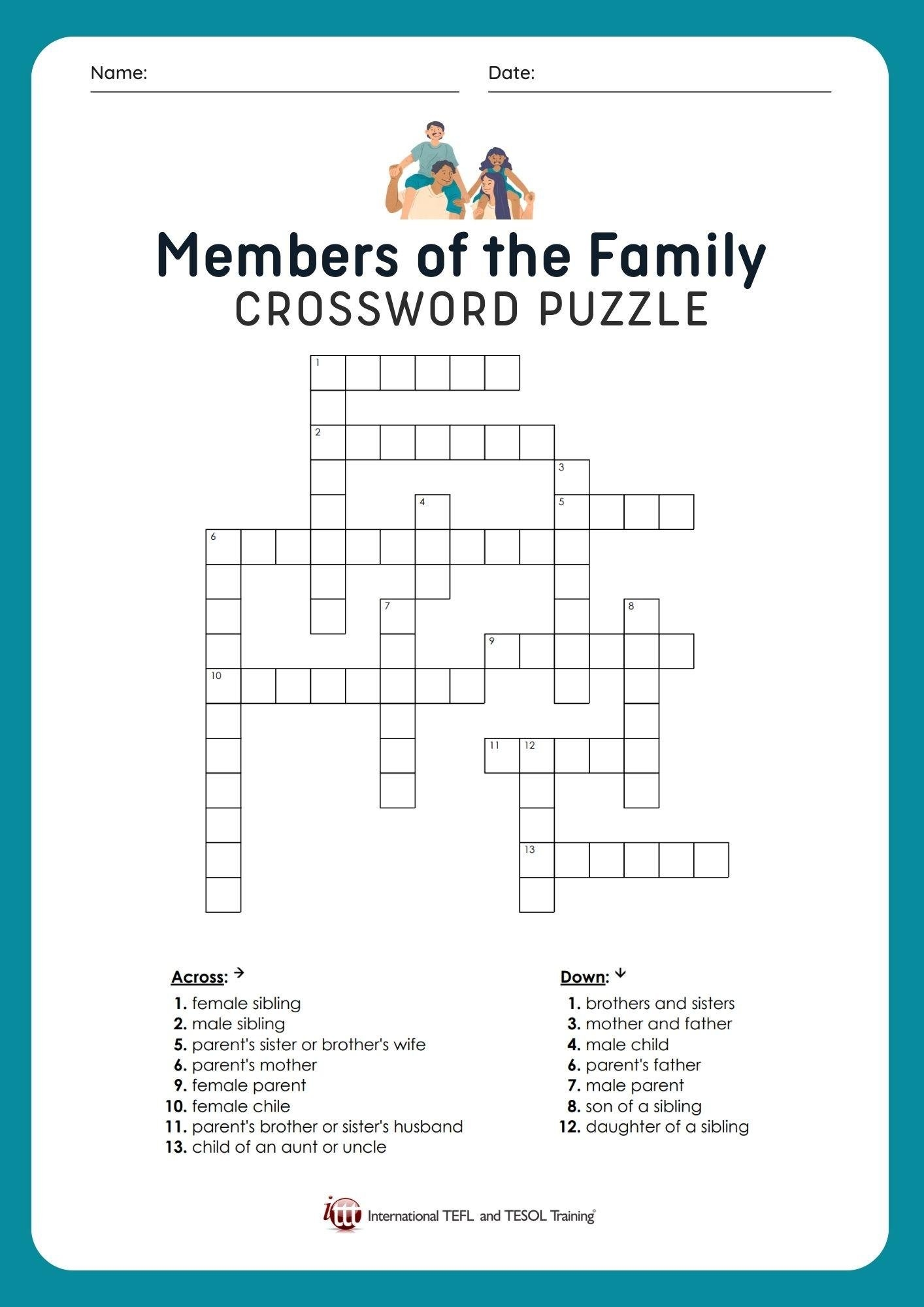 EFL Members Of The Family Crossword Puzzle ITTT