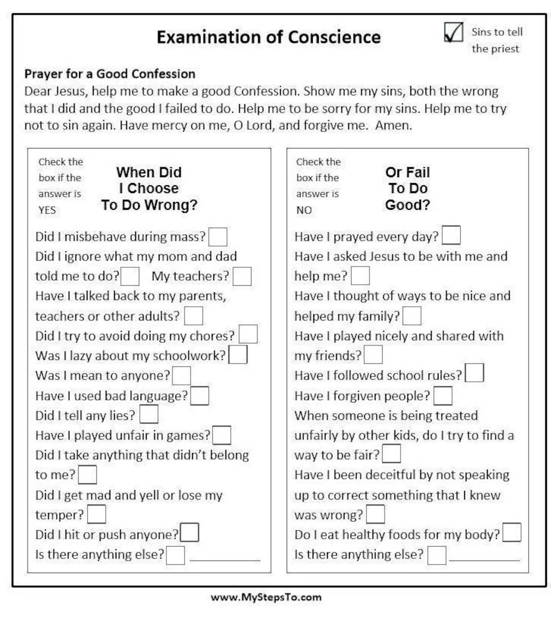 Examination Of Conscience For Kids To Use Before Confession Etsy Sweden