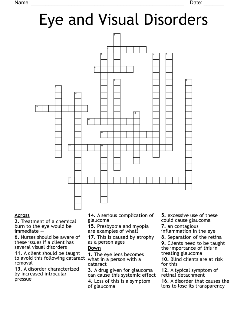 Eye And Visual Disorders Crossword WordMint