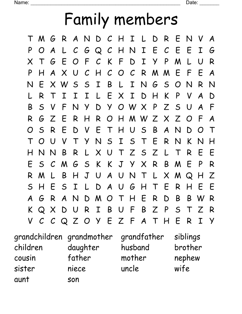 Family Members Word Search WordMint