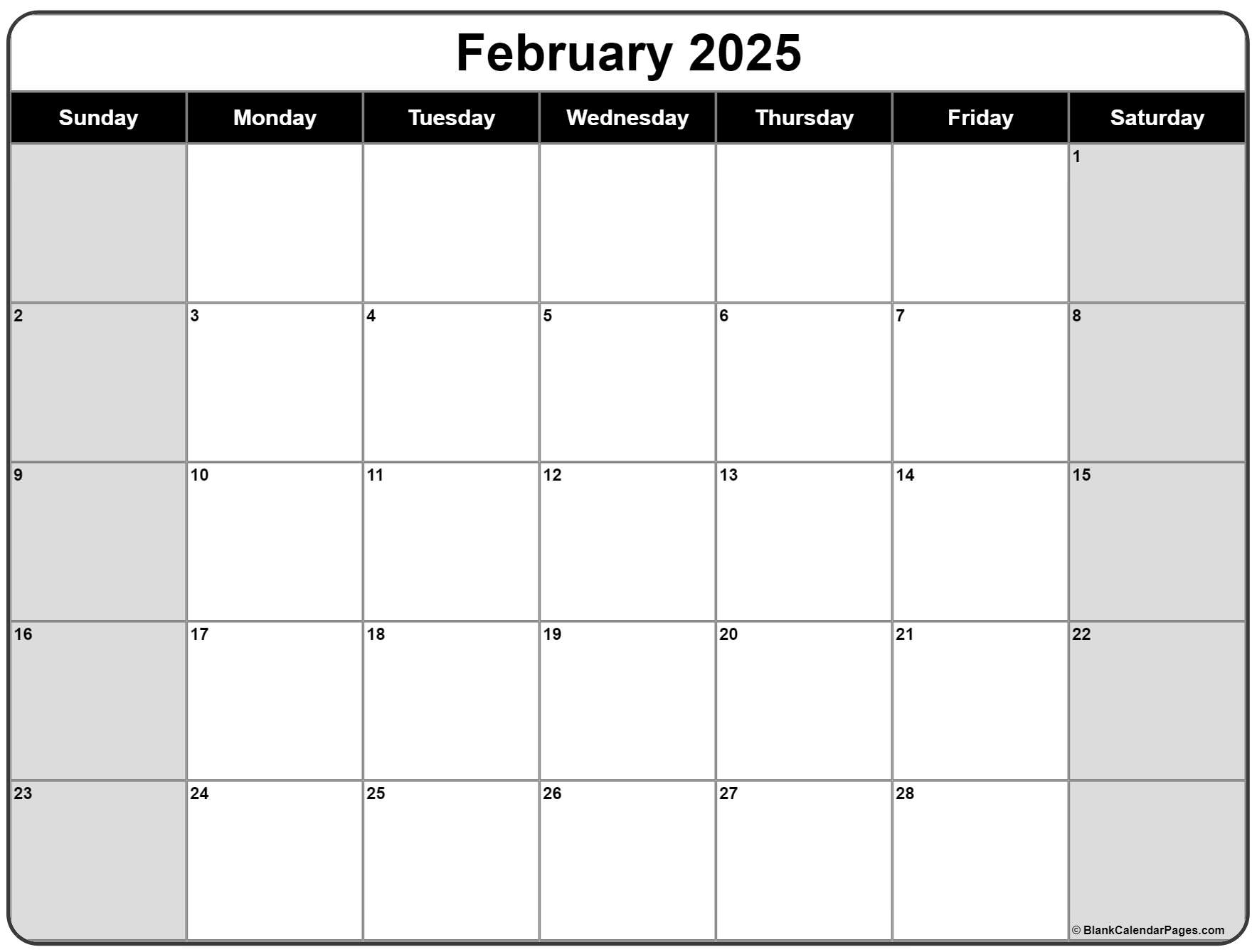 Printable Blank Feb Monthly Calendar