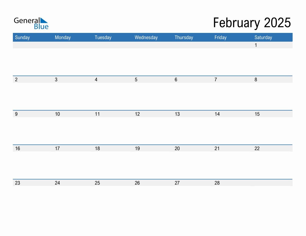 February 2025 Monthly Calendar PDF Word Excel 