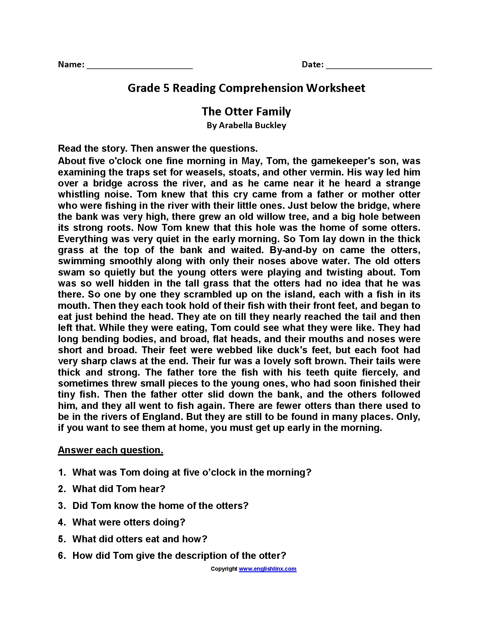Fifth Grade Reading Worksheets Improve Fluency amp Vocabulary