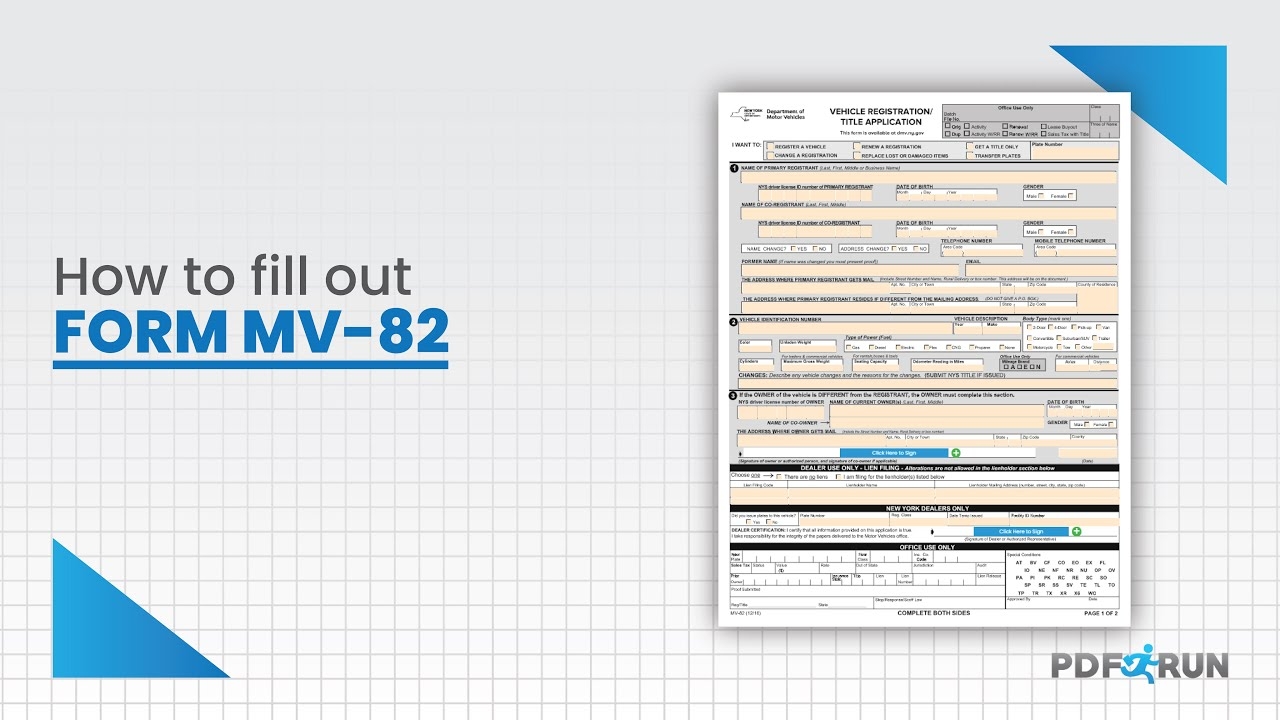 Fillable Form MV82 NY Vehicle Registration PDFRun