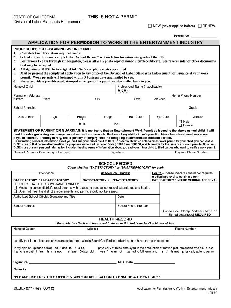 Fillable Online Dir Ca California Dlseform277 Fax Email Print 