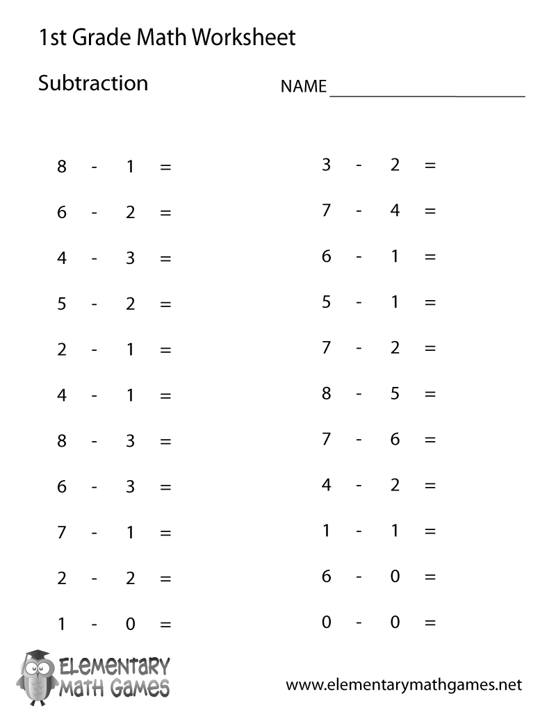 Math Worksheets For 1st Graders Printable