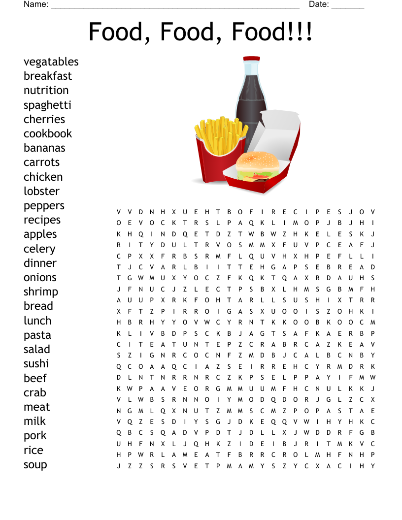 Food Word Search Free Printable