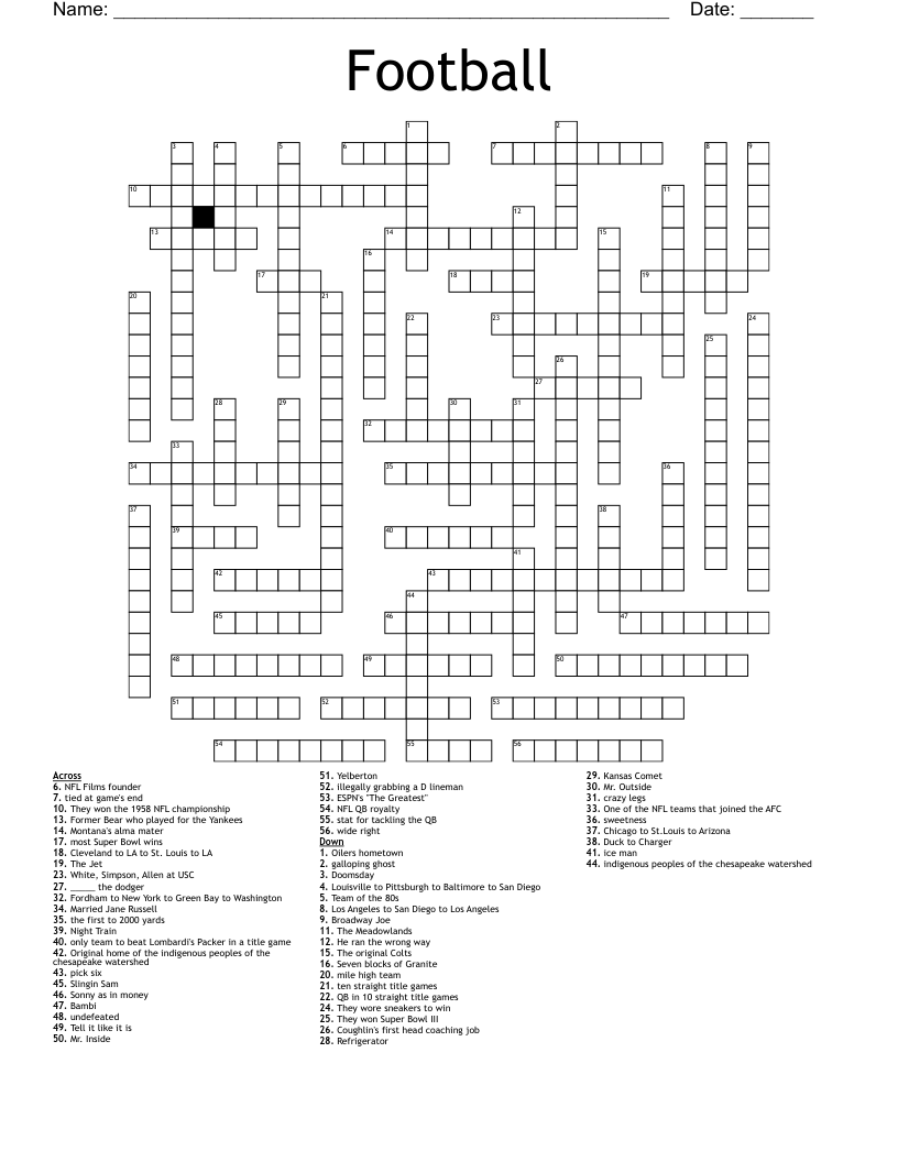 Football Crossword WordMint Football Crossword WordMint
