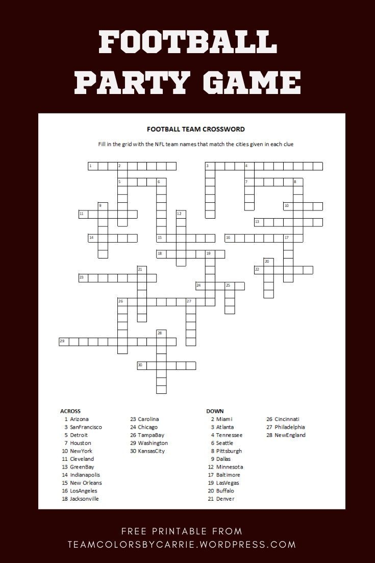 Football Party Games Free Crossword Printable Football Party Games Free Crossword Printable