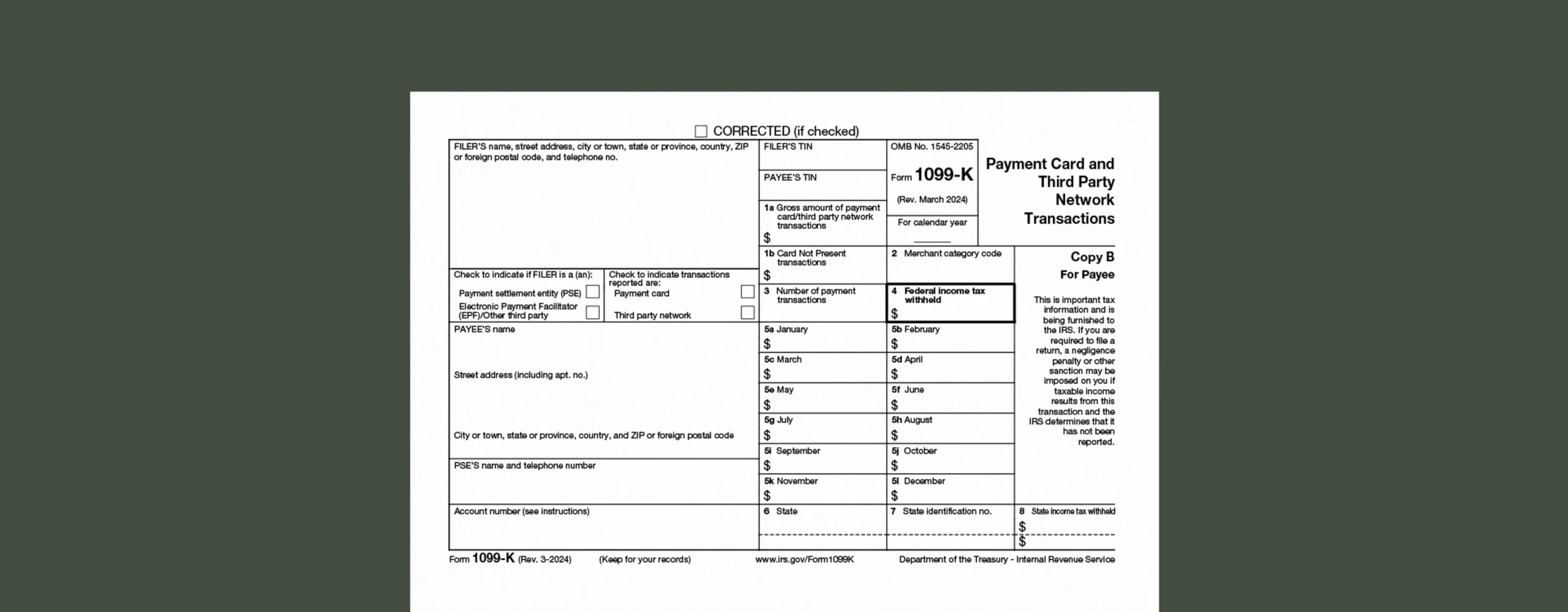 Form 1099 K How To Report Payment Card And Third Party 
